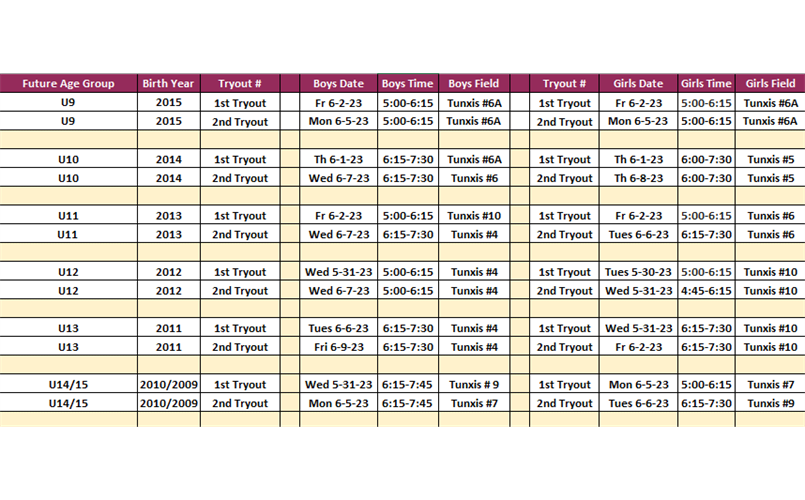 2023-2024 Travel Try-outs Schedule (as of 5/18/23)